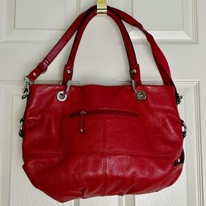 TIGNANELLO Red Pebble Leather Large 3 Way Convertible Satchel/Crossbody Bag EUC